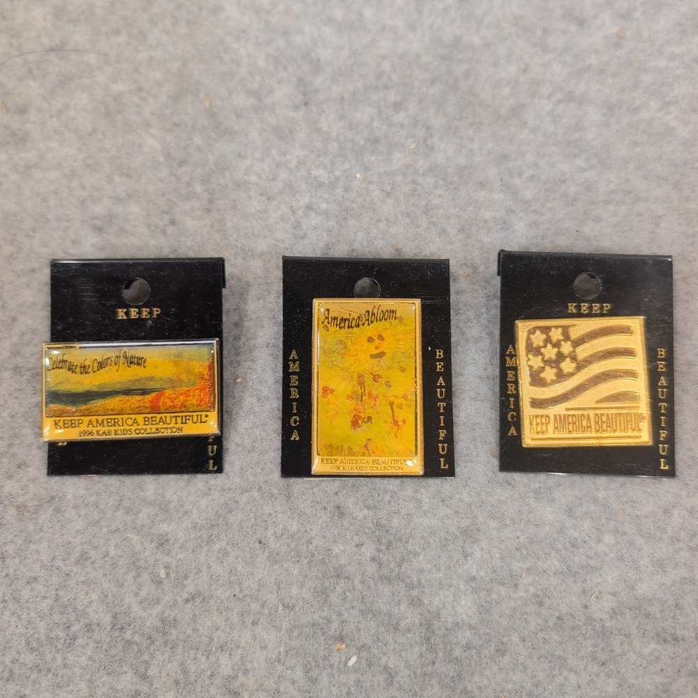 Vintage 1996 Keep America Beautiful Kids Collection Lapel Pin Set of 3 KAB Gold - Picture 1 of 5
